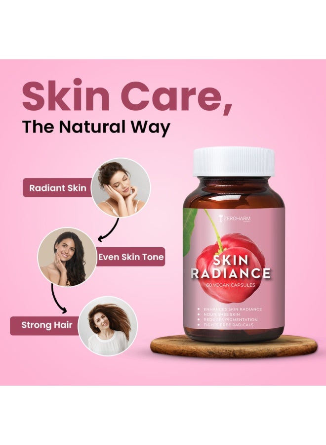 ZEROHARM Skin Radiance Supplement | L-Glutathione, Acerola Cherry (Vitamin C), Biotin & Vitamin E | 60 Capsules - Image 4